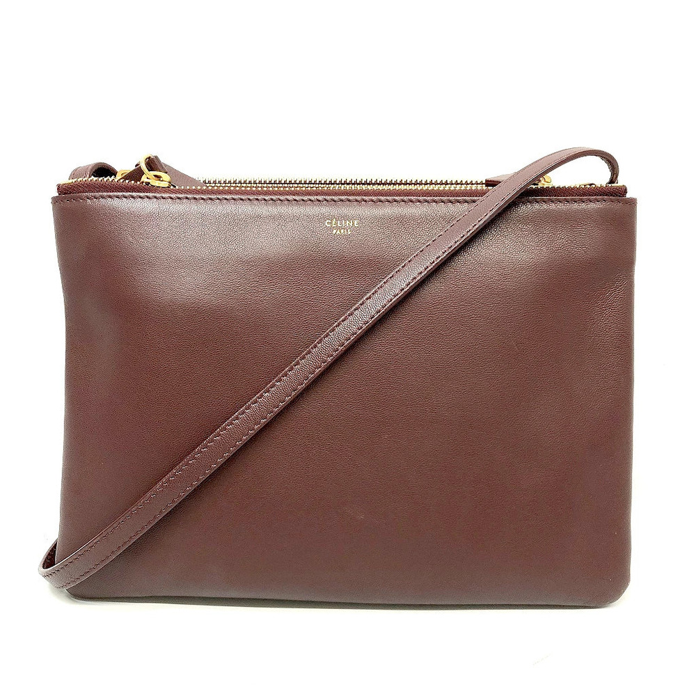 CELINE Trio Bag Clutch Shoulder Bordeaux Purple Brown